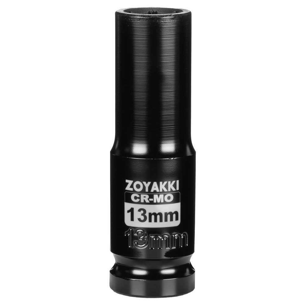 ZOYAKKI 1/2" Drive x 13 mm Deep 6 PT Impact Socket, CR-MO,1/2-inch Drive 6 Point Axle Nut Socket for Easy Removal of Axle Shaft Nuts (Metric 13MM)