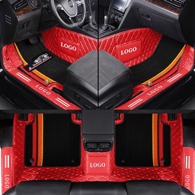 Custom Double Layer Leather Car Floor Mats for 95% Sedan SUV All-Weather Protective Mats Full-Coverage Front and Back Liner Mats for Protection Non-Slip Floor Liner(Red Black)