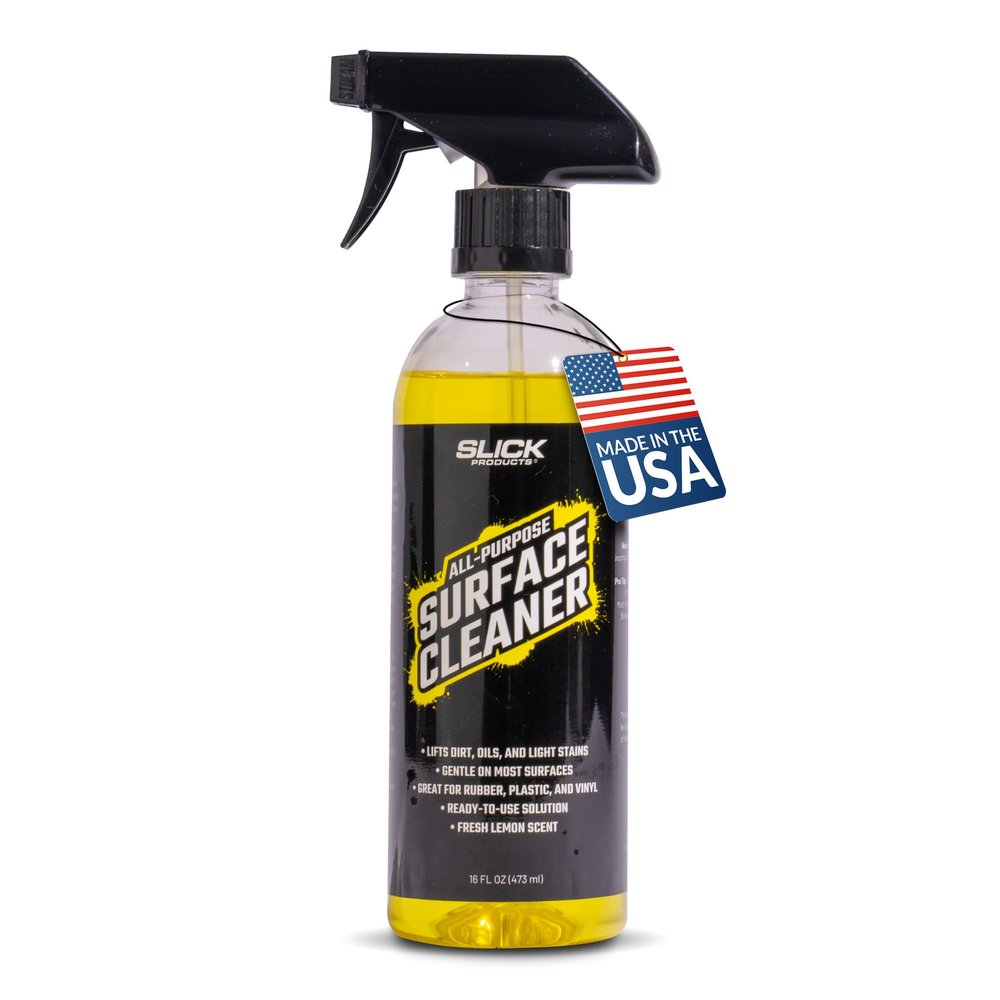 Slick Products All-Purpose Surface Cleaner Interior & Exterior Vehicle Spray for Plastic, Vinyl, Rubber, Carpet & Upholstery Ready-to-Use Formula with Fresh Lemon Scent 16 oz.
