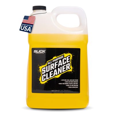 Slick Products All-Purpose Surface Cleaner Heavy-Duty Interior & Exterior Car Cleaner for Vinyl, Plastic, Rubber, Carpet & Upholstery Ready-to-Use Formula with Fresh Lemon Scent 128 oz.