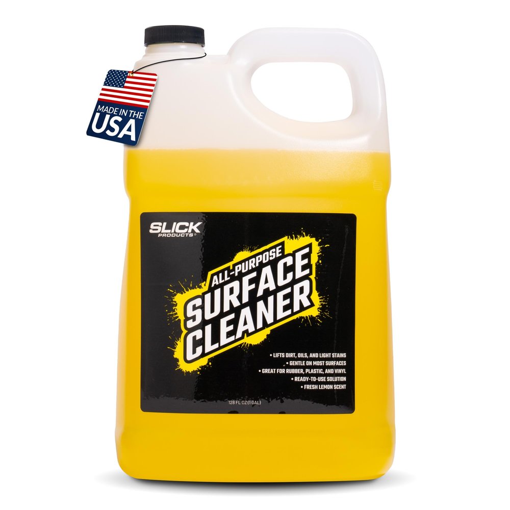 Slick Products All-Purpose Surface Cleaner Heavy-Duty Interior & Exterior Car Cleaner for Vinyl, Plastic, Rubber, Carpet & Upholstery Ready-to-Use Formula with Fresh Lemon Scent 128 oz.