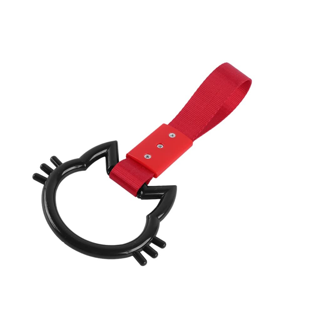 Q1-TECH, JDM Tsurikawa Ring Japanese Subway Train Bus Car Handle KITTY Cat Handle Hand Strap Rear Front Bumper Warning Rings Drift Charm Drift Bosozoku Car Accessory (KITTY CAT-BKRD)