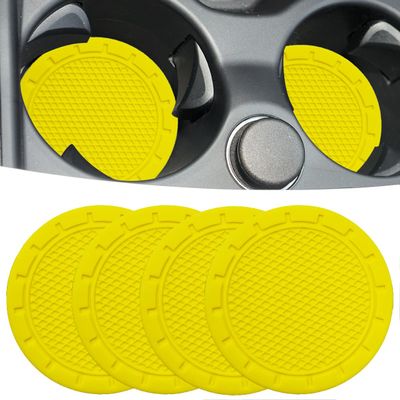 Car Cup Holder Coaster, 4 Pack 2.75 Inch Diameter PVC Non-Slip Universal Insert Coaster, Durable, Suitable for Most Car Interior, Car Accessory for Women Men Yellow