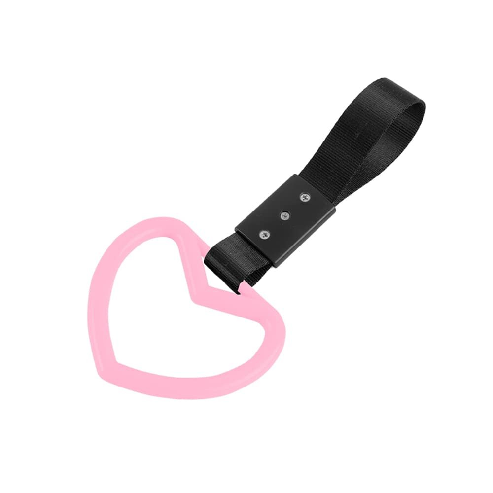 JDM Tsurikawa Ring Japanese Bus Car Handle Cute Heart Shaped Handle Hand Strap Rear Front Bumper Warning Rings (Pink -BK)