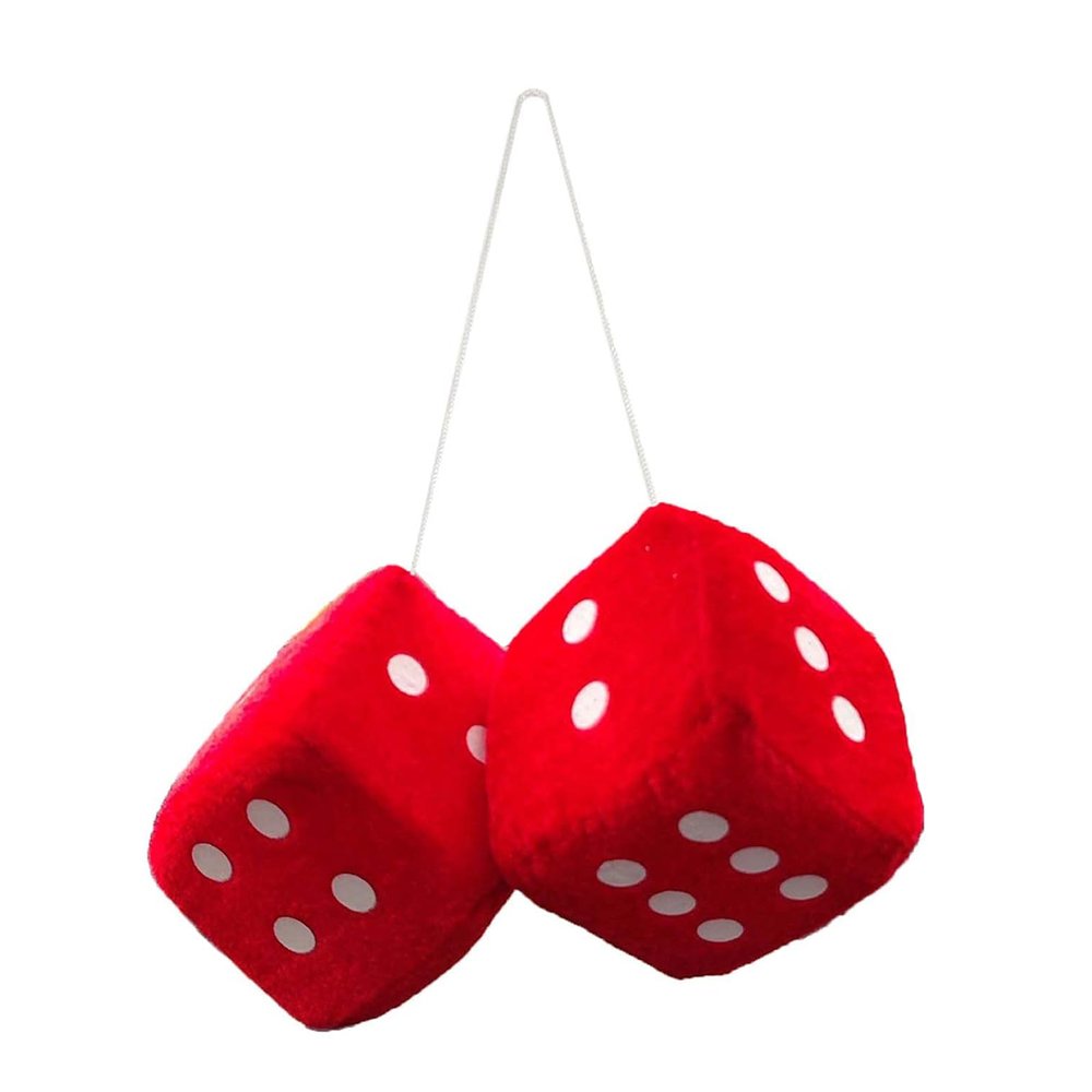 Fuzzy Plush Dice for Car Mirror, 1 Pair of Square Retro 3 Red Dice with Dots for Car Interior Ornament Decoration