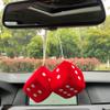 Fuzzy Plush Dice for Car Mirror, 1 Pair of Square Retro 3 Red Dice with Dots for Car Interior Ornament Decoration view 2
