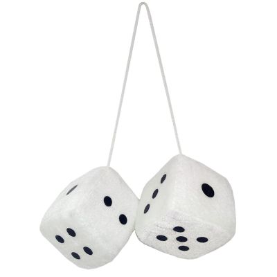 1 Pair 3 White Fuzzy Plush Dice Classic Vintage [Nostalgic 80s Fuzzy Car Dice for Mirror ] for Automotive Interior Mirrors