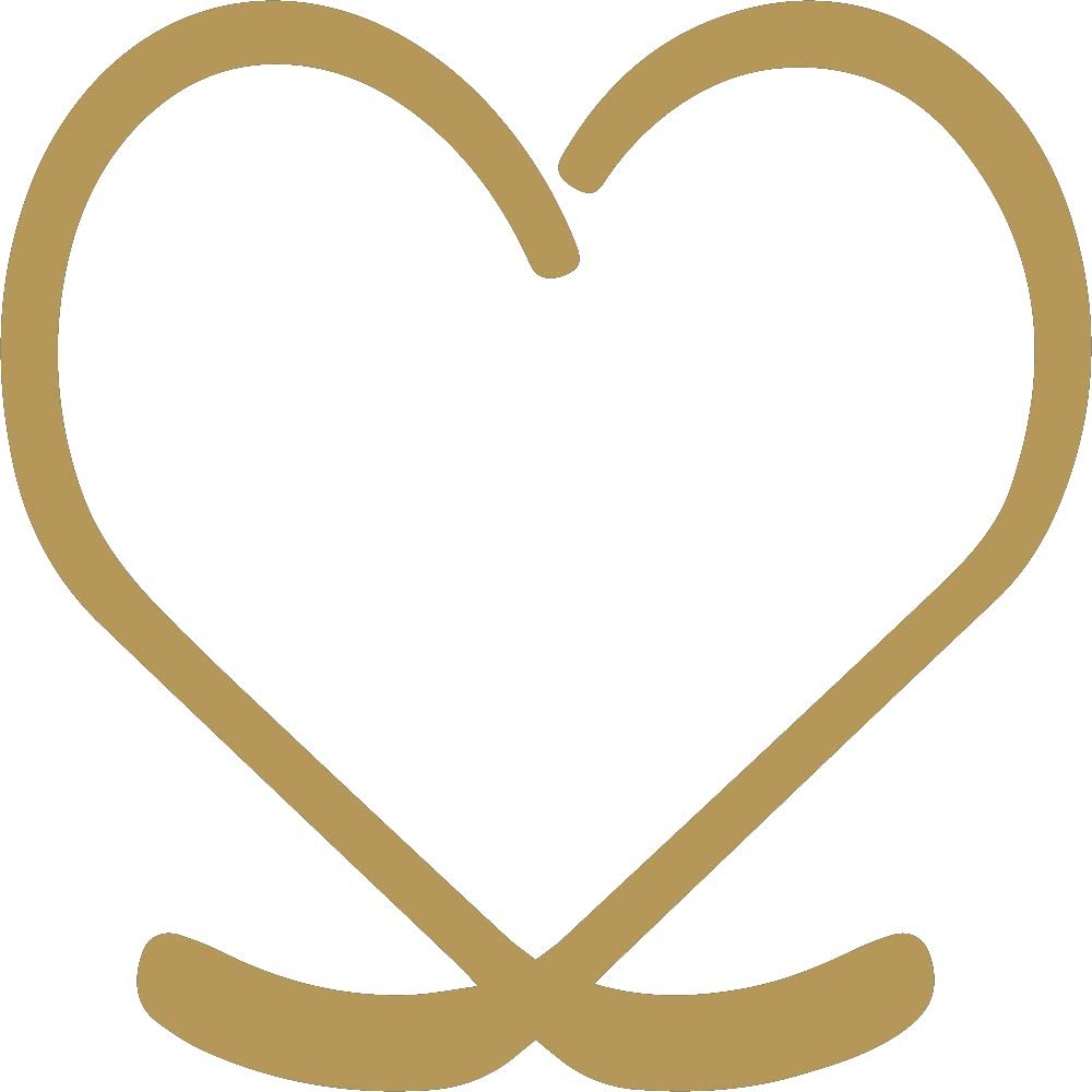 Hockey Heart Solid Vinyl Sticker Decals (Pack of 2) for Car Bumper Window Laptop Tablet Phone (10 inch x 10 inch,Gold)