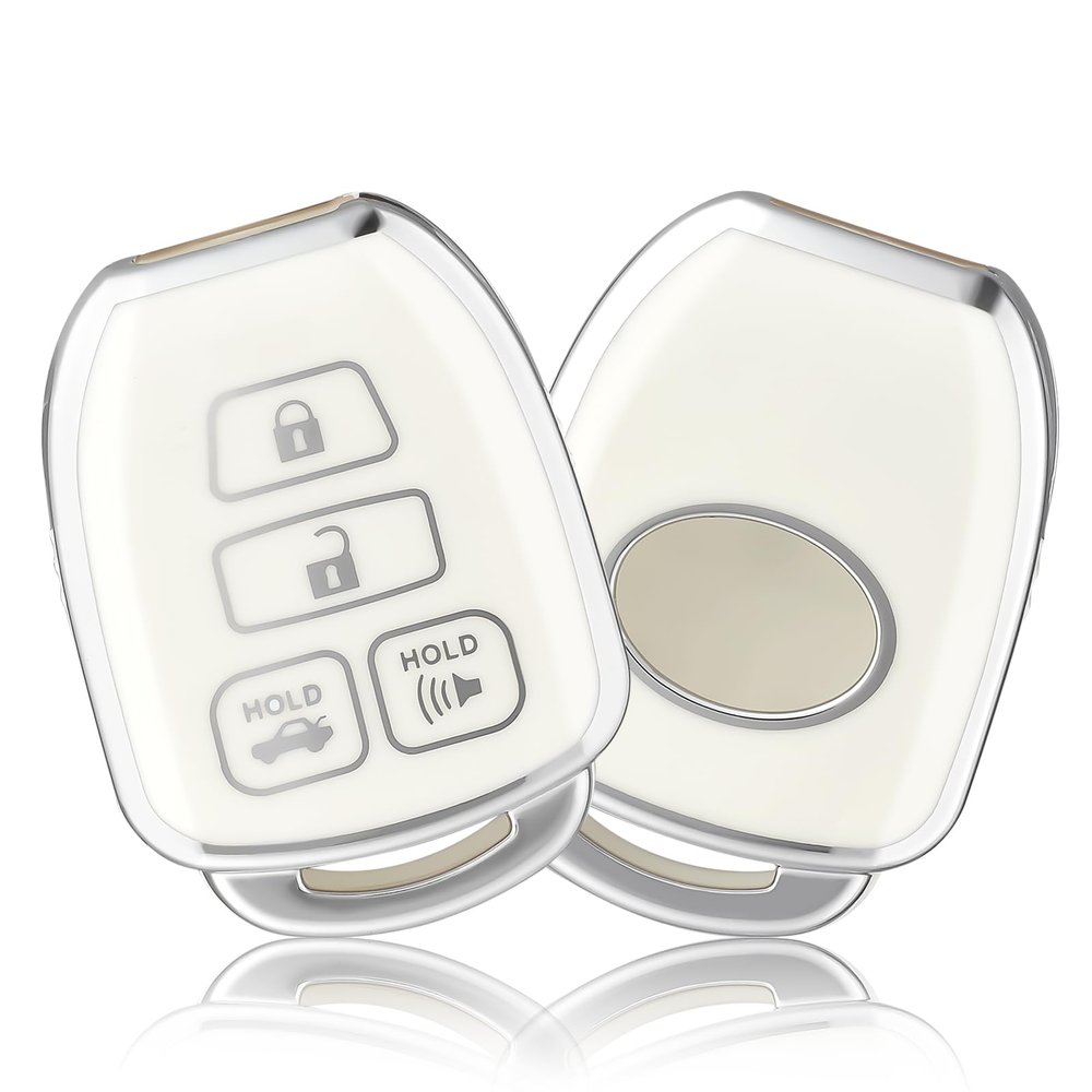 OFFCURVE Key Fob Cover for Toyota, Car Key Case for Toyota Corolla 2014 2015 2016 2017 2018 2019 Camry 2014-2017 Tacoma 2016-2018 Car Smart Key Accessories Holder Protector, Silver White