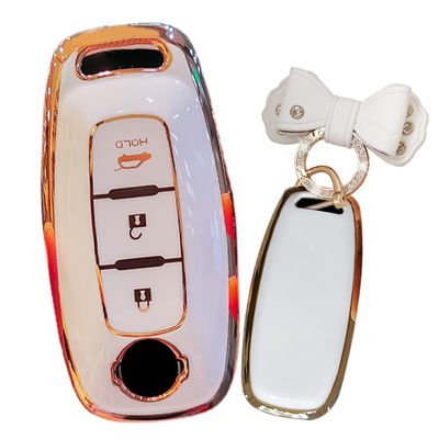 TECART Key Case Cover Fit for Nissan Ariya Pathfinder Kicks X-Trail Rogue 2023 TPU Key Fob Cover Keychain Key Shell Key Box Holder Accessories Protector 3 Button White B