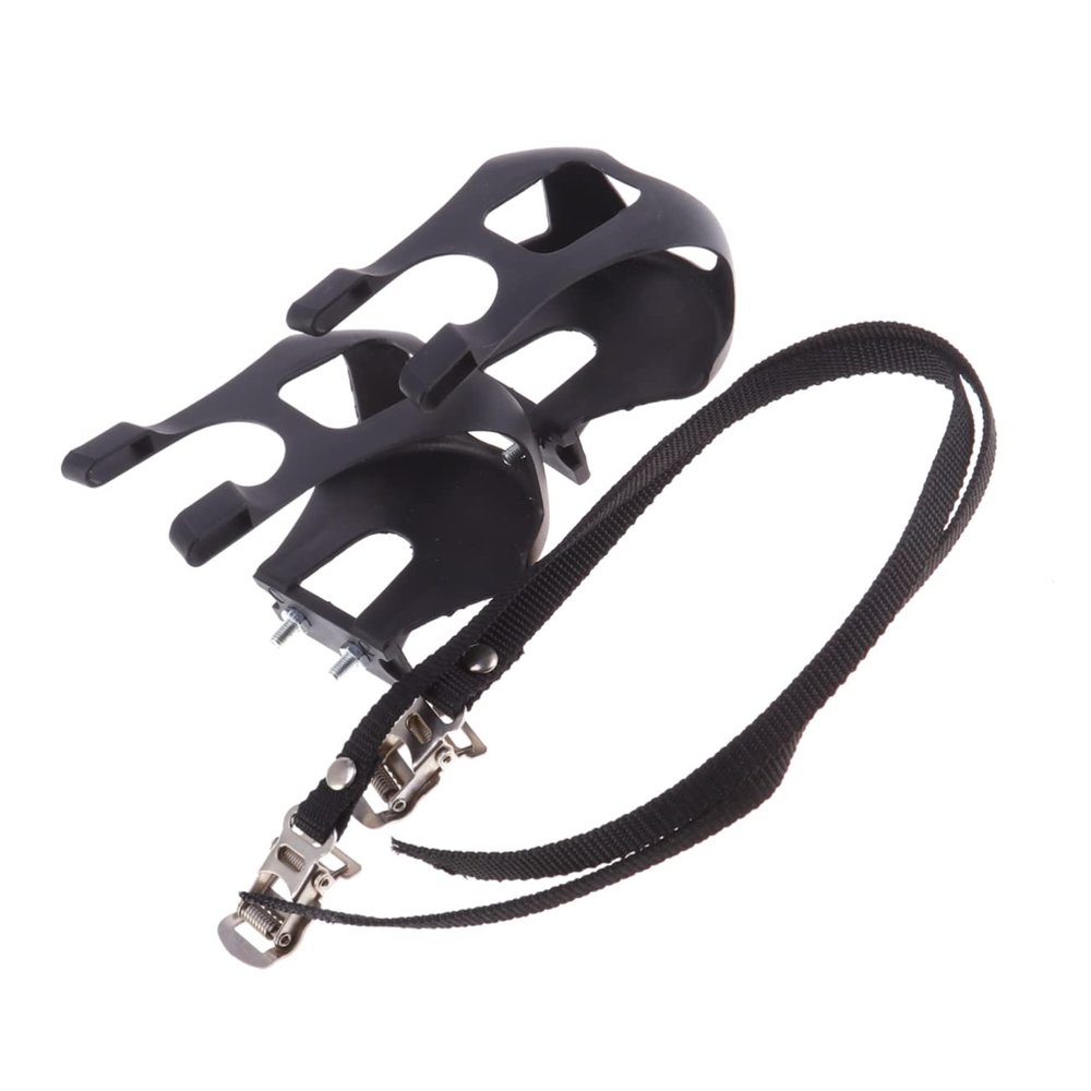 2Pcs Bike Toe Clips with Fixed Straps, Anti-Slip Pedal Mounts