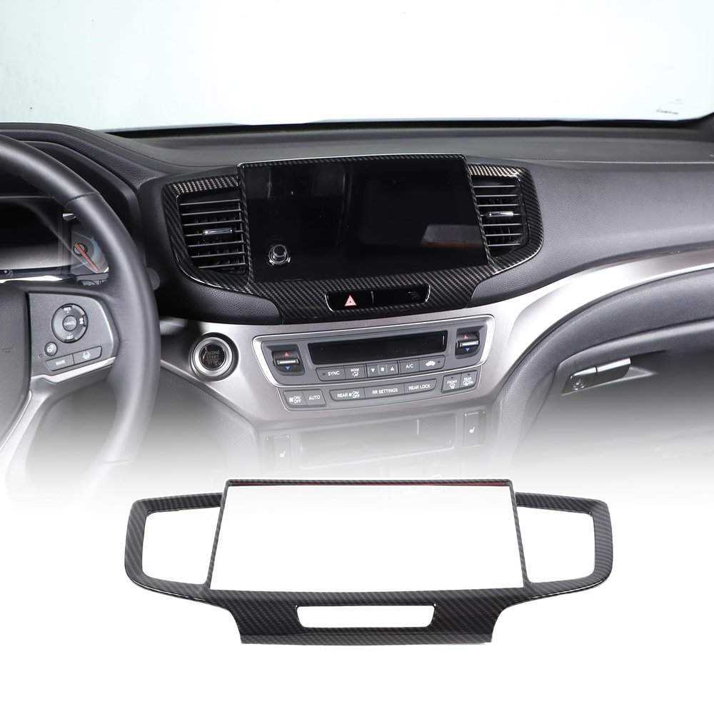 Qiosreui Navigation Panel Frame for Honda Pilot 2019-2022/ Ridgeline 2021-2023/ Passport 2019-2023, Air Outlet AC Vent Cover, Center Control Touch Screen Trim, ABS (Carbon Fiber Texture)
