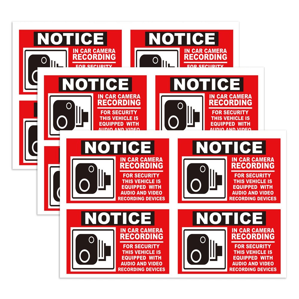 12 Pack Notice Vehicle is Equipped With Audio And Video Recording Devices Notice Audio and Video Recording Stickers - 2 x 4 Inch Car Camera Stickers for Rideshare, Taxi, and Commercial Vehicles