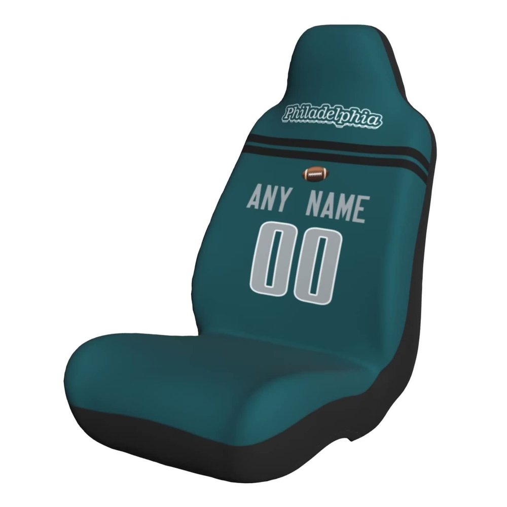 Custom Football Car Seat Covers - Personalized Car Accessories Philadelphia Gifts With Name and Number, Elastic Soft Car Front Seat Protector Cover, Universal Size Fit Most Car, Truck, SUV, 1pc