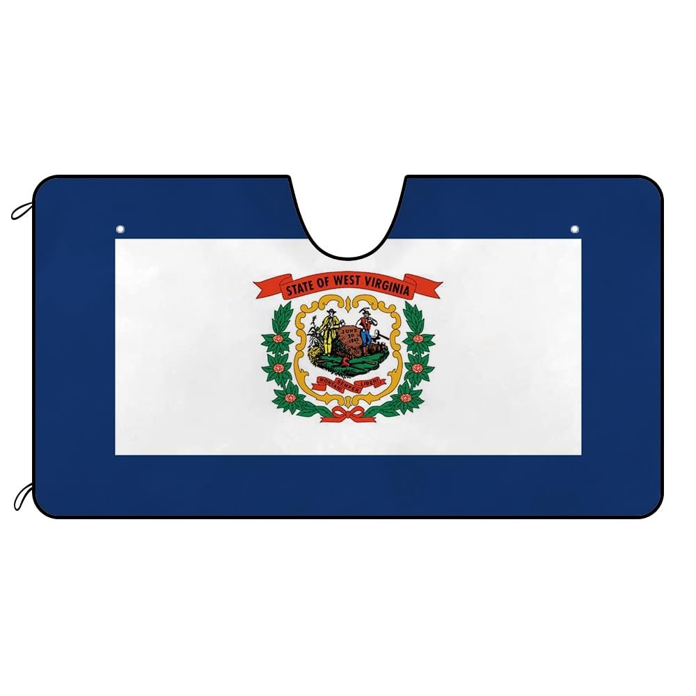 CafeTime West Virginia Flag Decor Car Front Windshield Sunshade American State Flag Vehicle Sunshade UV Ray Reflector Sun Protector Sun Shade Visor, Keep Vehicle Cool, 55" x 30"