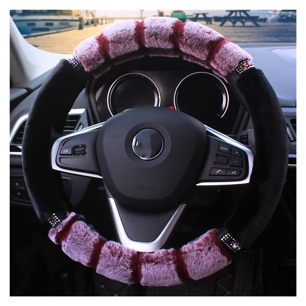 FUERU Car Steering Wheel Cover Set Universal Car Steering Wheel Cover Autumn and Winter Plush with Drill Delicate Car Interior (Color : 2#)