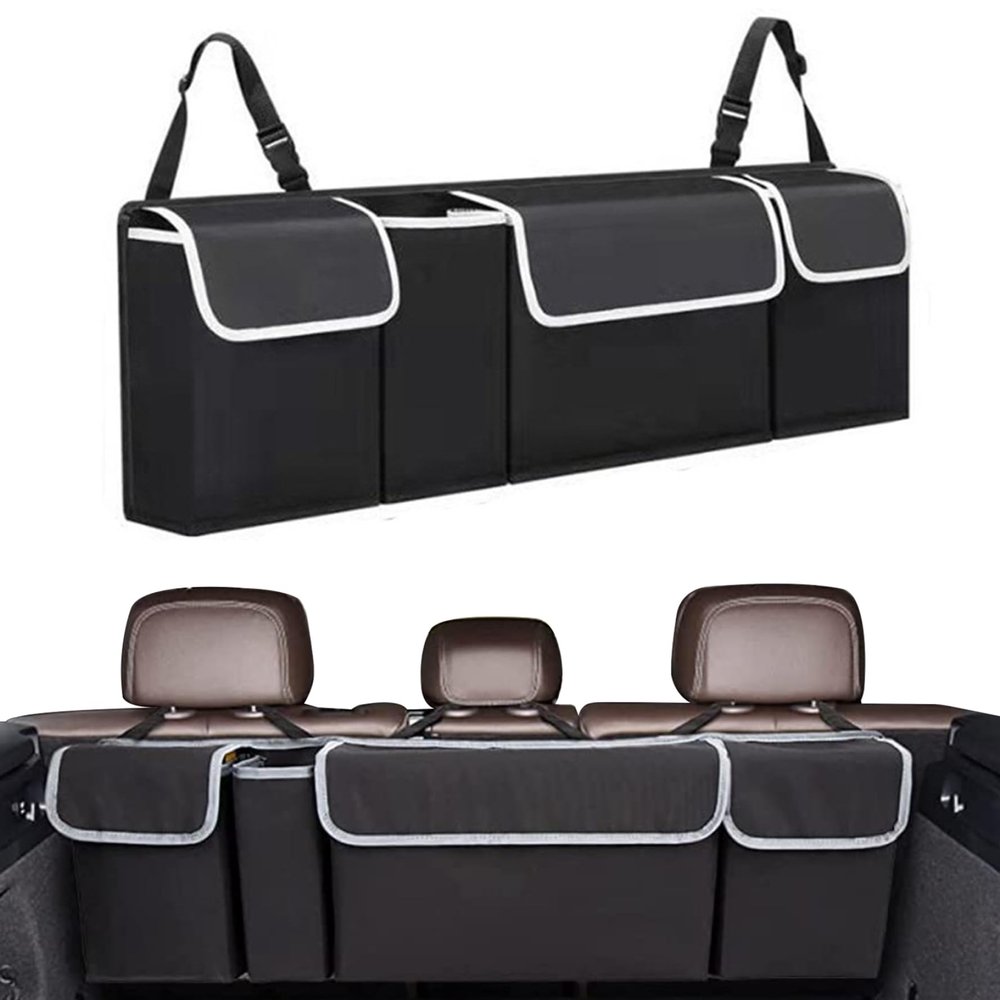 KUYYFDS Car Boot Bags, Car Boot Organiser Foldable Car Boot Storage with 4 Pockets Car Trunk Oganizer Hanging Back Seat Storage Bags Car Tidy for Most Vehicles