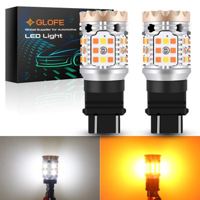 GLOFE Compatible with Dual Color 3157 LED Bulb 3057 4157 Anti Hyper Flash Load Resistor Amber/White Turn Signal Light for Standard Socket (Pack of 2)