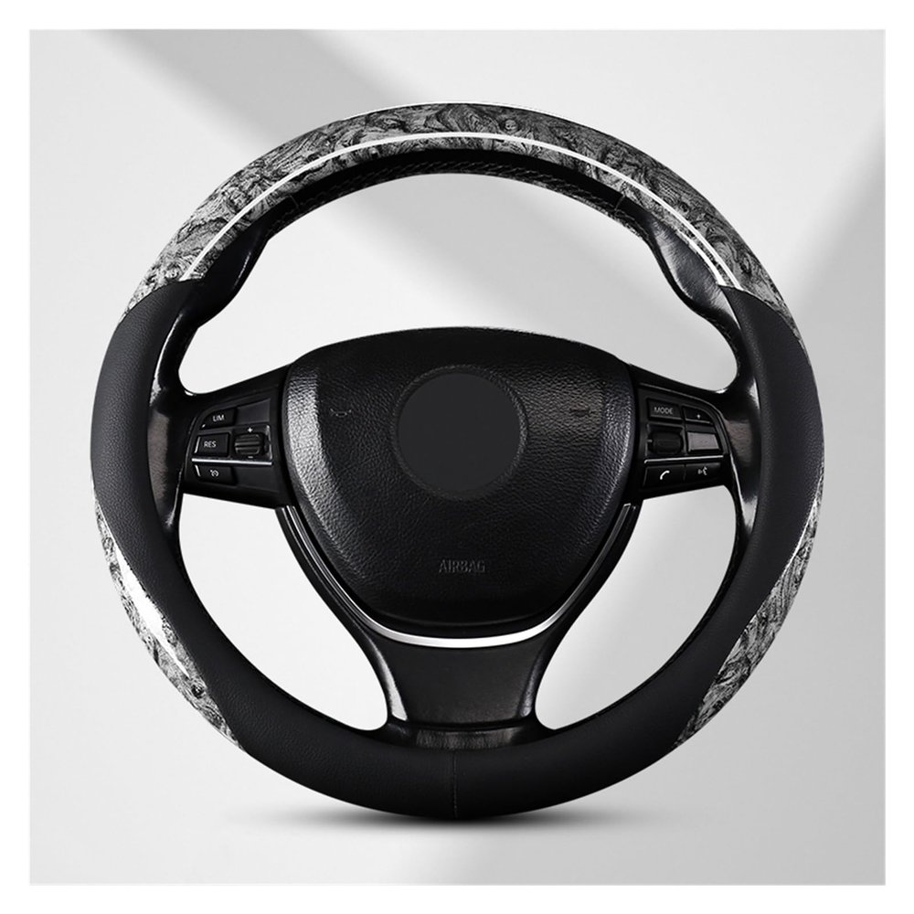 FUERU Car Steering Wheel Cover Set Universal Car Steering Wheel Cover Real Leather Mahogany Grain Ultra-Thin Fit Car Interior (Color : 3#)