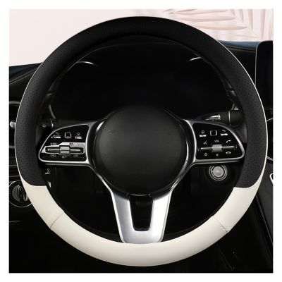 FUERU Car Steering Wheel Cover Set Universal Car Steering Wheel Cover Real Leather Ultra-Thin Breathable Sweat-Absorbing Car Interior (Color : 8#)