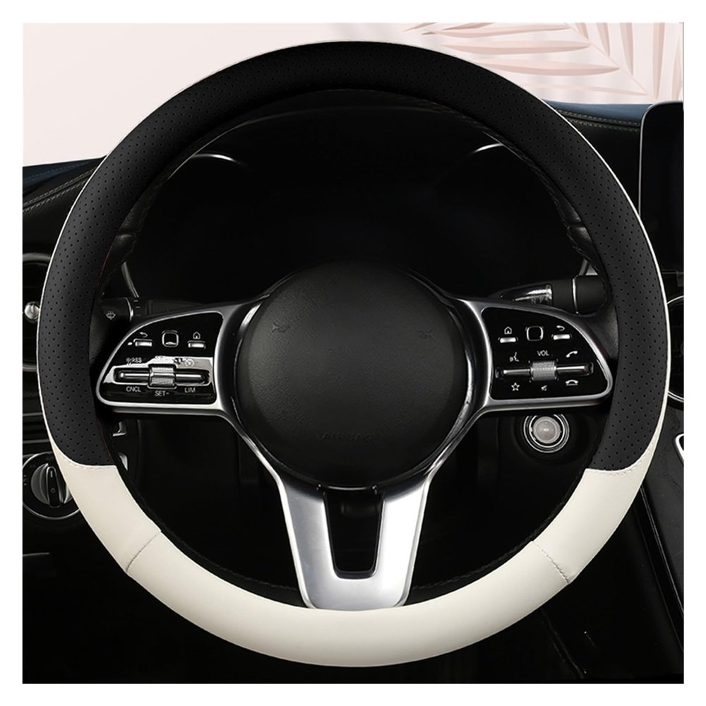 FUERU Car Steering Wheel Cover Set Universal Car Steering Wheel Cover Real Leather Ultra-Thin Breathable Sweat-Absorbing Car Interior (Color : 8#)