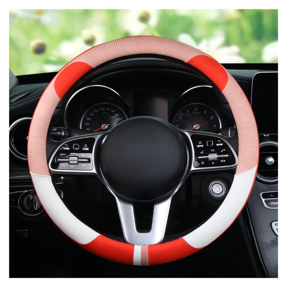 FUERU Car Steering Wheel Cover Set Universal Car Steering Wheel Cover Real Leather Ultra-Thin Waterproof Anti-Wrinkle Car Interior (Color : 4#)
