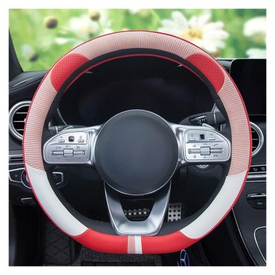 FUERU Car Steering Wheel Cover Set Car Steering Wheel Cover D Type Real Leather Ultra-Thin Soft Skin-Friendly Exquisite Car Interiors (Color : 4#)