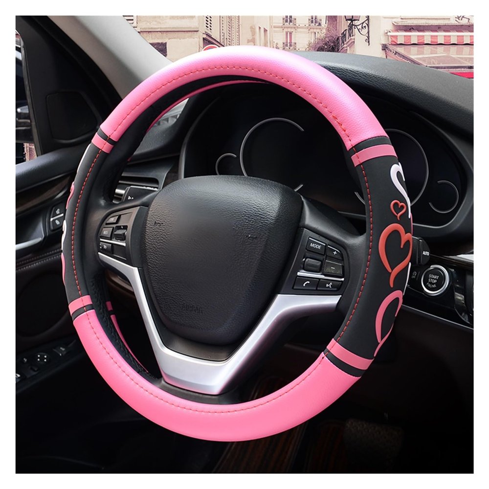 FUERU Car Steering Wheel Cover Set Universal Car Steering Wheel Cover Genuine Leather Sweat-Absorbing and Breathable Car Interior Gift (Color : 1#)