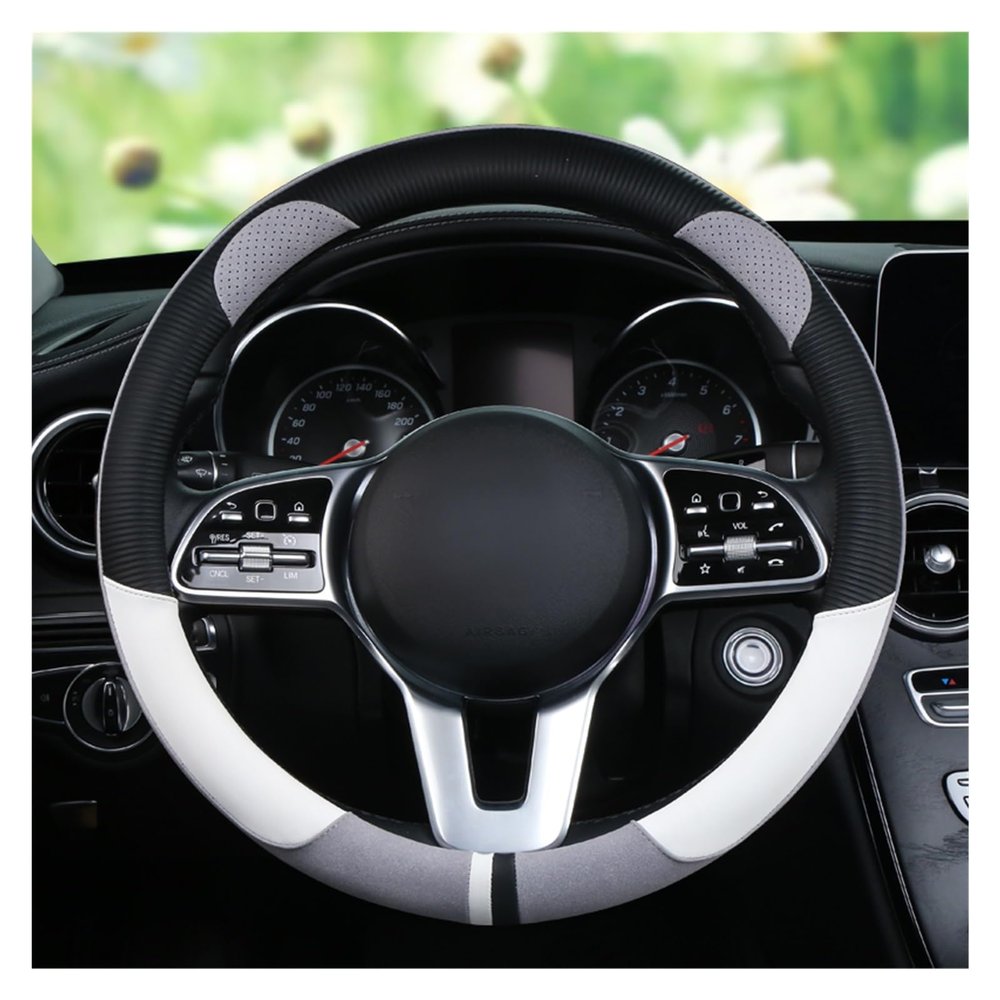 FUERU Car Steering Wheel Cover Set Universal Car Steering Wheel Cover Real Leather Ultra-Thin Waterproof Anti-Wrinkle Car Interior (Color : 2#)