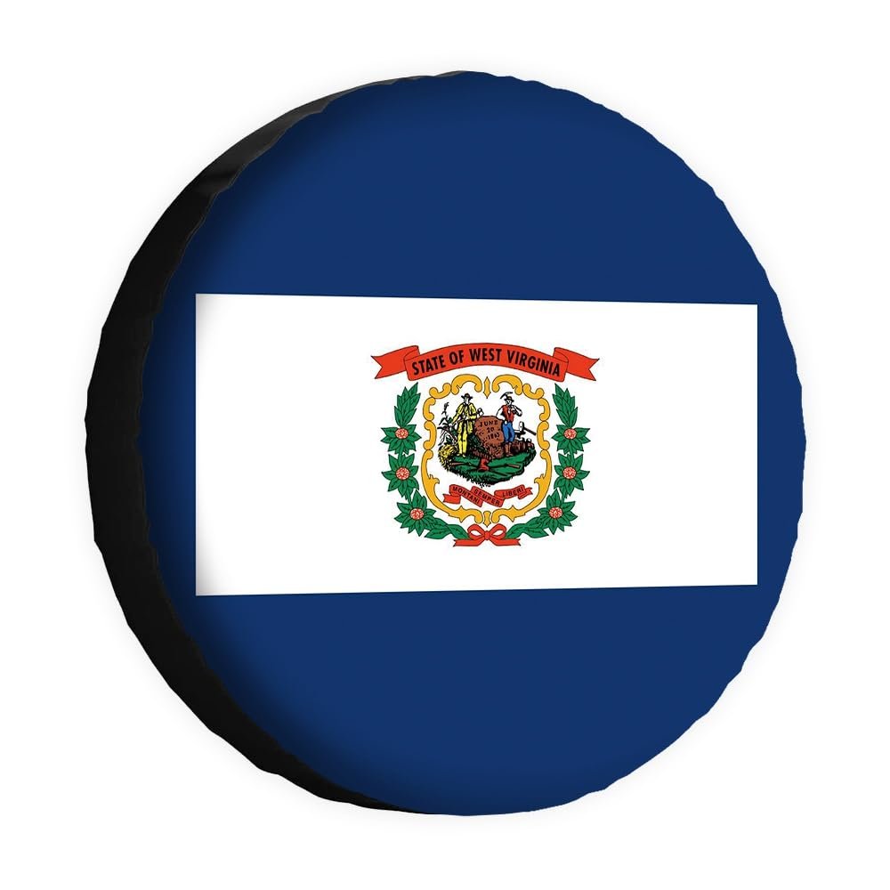 Cafetime West Virginia State Flag Spare Tire Cover Wheel Protectors Covers Dust Proof 15 Inch Wheel Covers Universal for Trailer RV SUV Truck Camper Travel Trailers