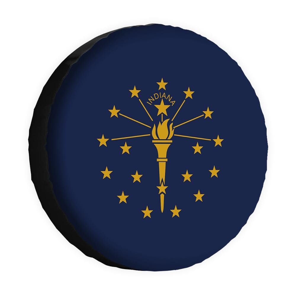 Cafetime Indiana in State Flag Spare Tire Cover Wheel Protectors Covers Dust Proof 17 Inch Wheel Covers Universal for Trailer RV SUV Truck Camper Travel Trailers
