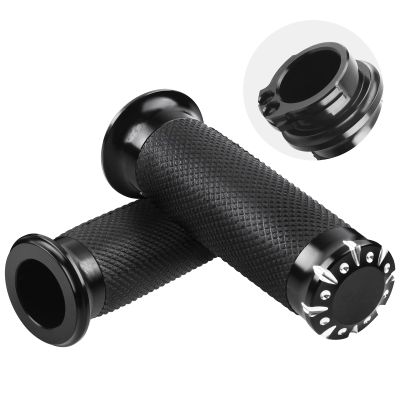 GZYF 1" Motorcycle Grips Non-Slip Handlebar Grips 25.4mm Aluminum Black Universal for Harley Davidson for Touring for Sportster Dyna for Softail Cruiser Chopper Custom Bikes,Fits Cable Throttle Only