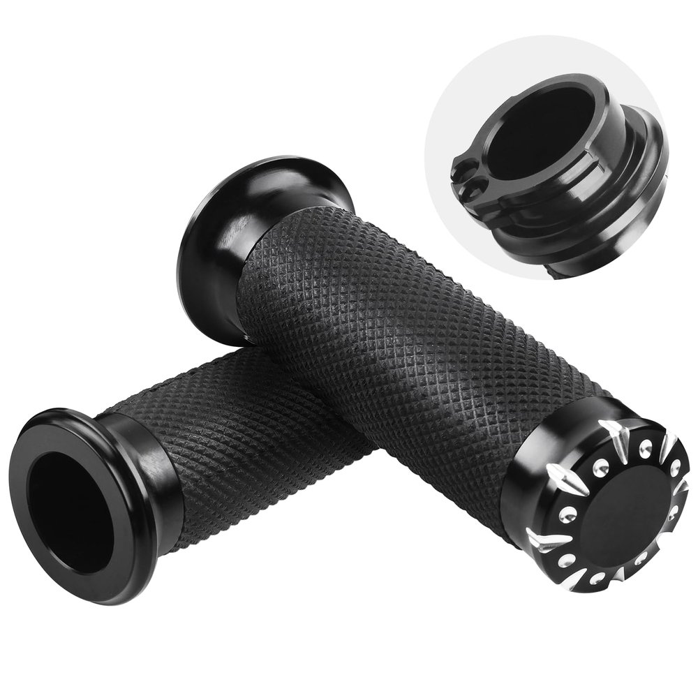 GZYF 1" Motorcycle Grips Non-Slip Handlebar Grips 25.4mm Aluminum Black Universal for Harley Davidson for Touring for Sportster Dyna for Softail Cruiser Chopper Custom Bikes,Fits Cable Throttle Only