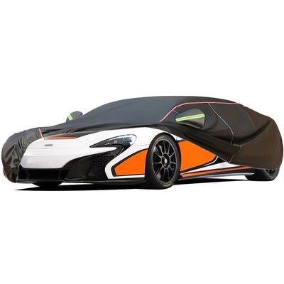 WOLWES Car Covers are Suitable for 2015-2016 McLaren 650S Base/Spider,Water,Rain,Sun and Snow Resistant Oxford Fabric Car Cover,with Side Door Zip (Color : Black, Size : 650S)