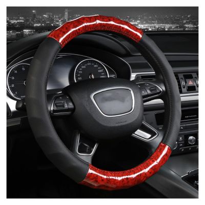 FUERU Car Steering Wheel Cover Set Universal Car Steering Wheel Cover Mahogany Leather Four Seasons Universal Car Interior (Color : 1#)