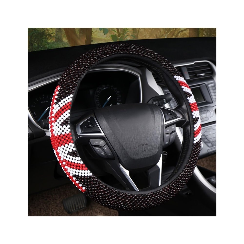 FUERU Car Steering Wheel Cover Set Universal Car Steering Wheel Cover Natural Wood Beads Touch Comfortable Fashion Car Interior (Color : 3#)