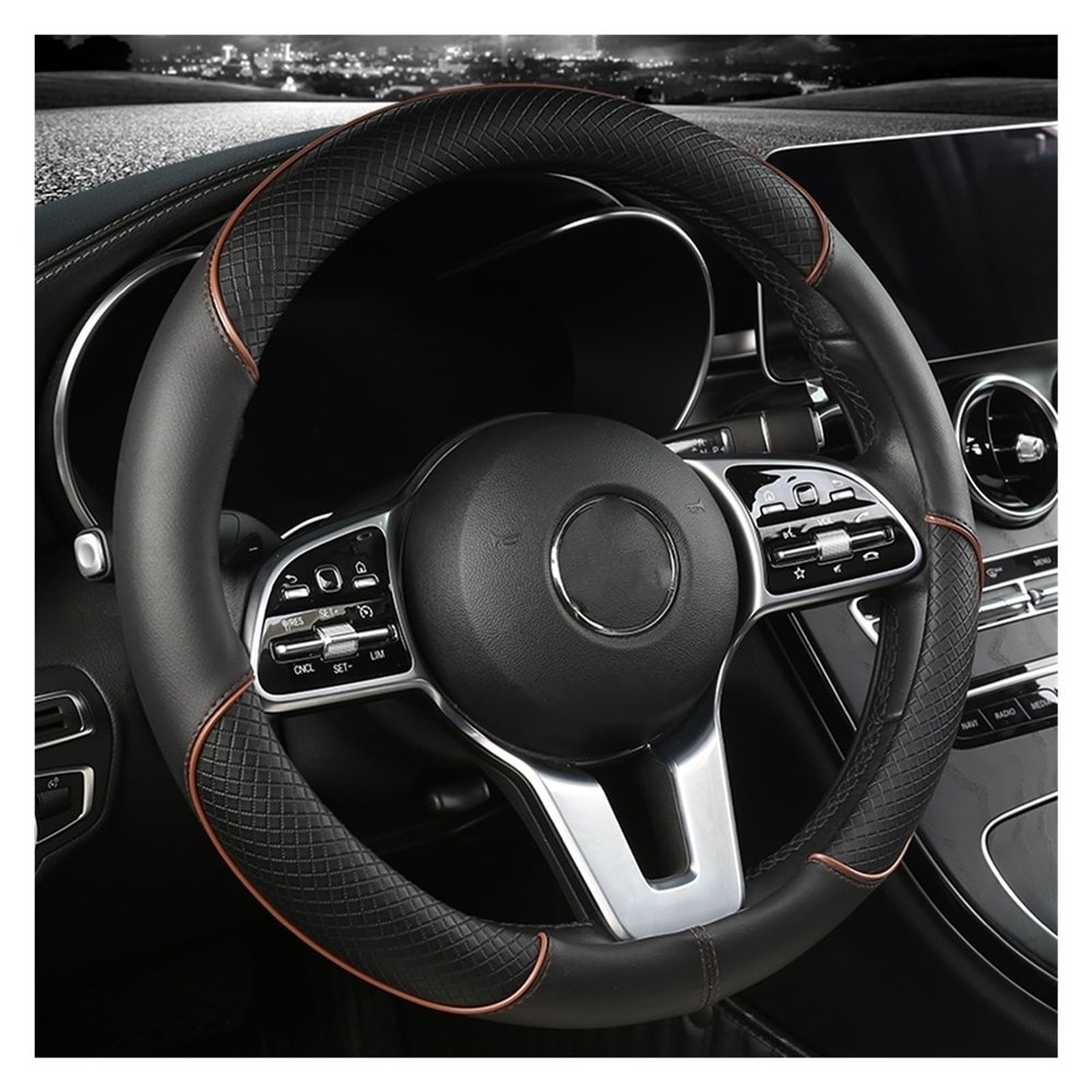 FUERU Car Steering Wheel Cover Set Universal Car Steering Wheel Cover Real Leather Waterproof Wrinkle-Resistant Fashion Car Interior (Color : 5#)