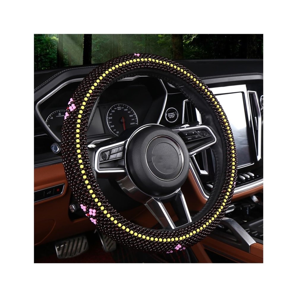 FUERU Car Steering Wheel Cover Set Universal Car Steering Wheel Cover Natural Wood Beads Touch Comfortable Fashion Car Interior (Color : 2#)