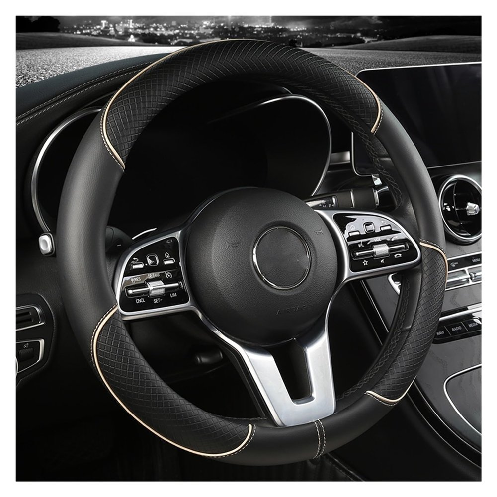 FUERU Car Steering Wheel Cover Set Universal Car Steering Wheel Cover Real Leather Waterproof Wrinkle-Resistant Fashion Car Interior (Color : 1#)