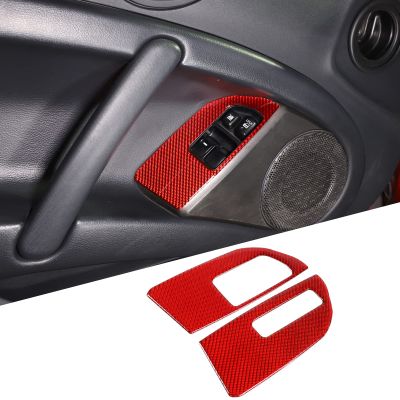 HIRUFAIT Car Window Lift Button Sticker Cover for Mitsubishi Eclipse 2006-2011, 2PCS Soft Real Carbon Fiber Car Interior Door Window Switch Frame Panel Decal Trim Accessories, Red