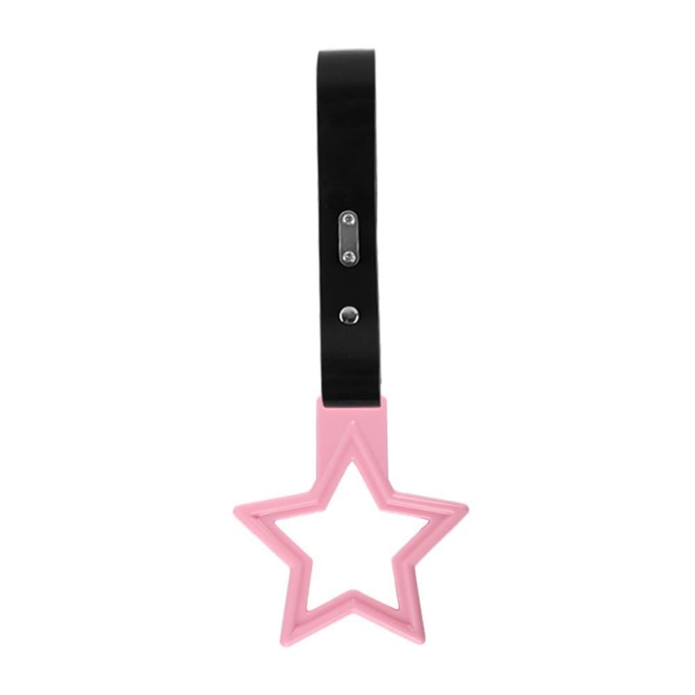 Q1-TECH, JDM Tsurikawa Ring Japanese Subway Train Bus Car Handle Cute Star Shaped Handle Hand Strap Rear Front Bumper Warning Rings Drift Charm Drift Bosozoku Car Accessory (Pink/Black)