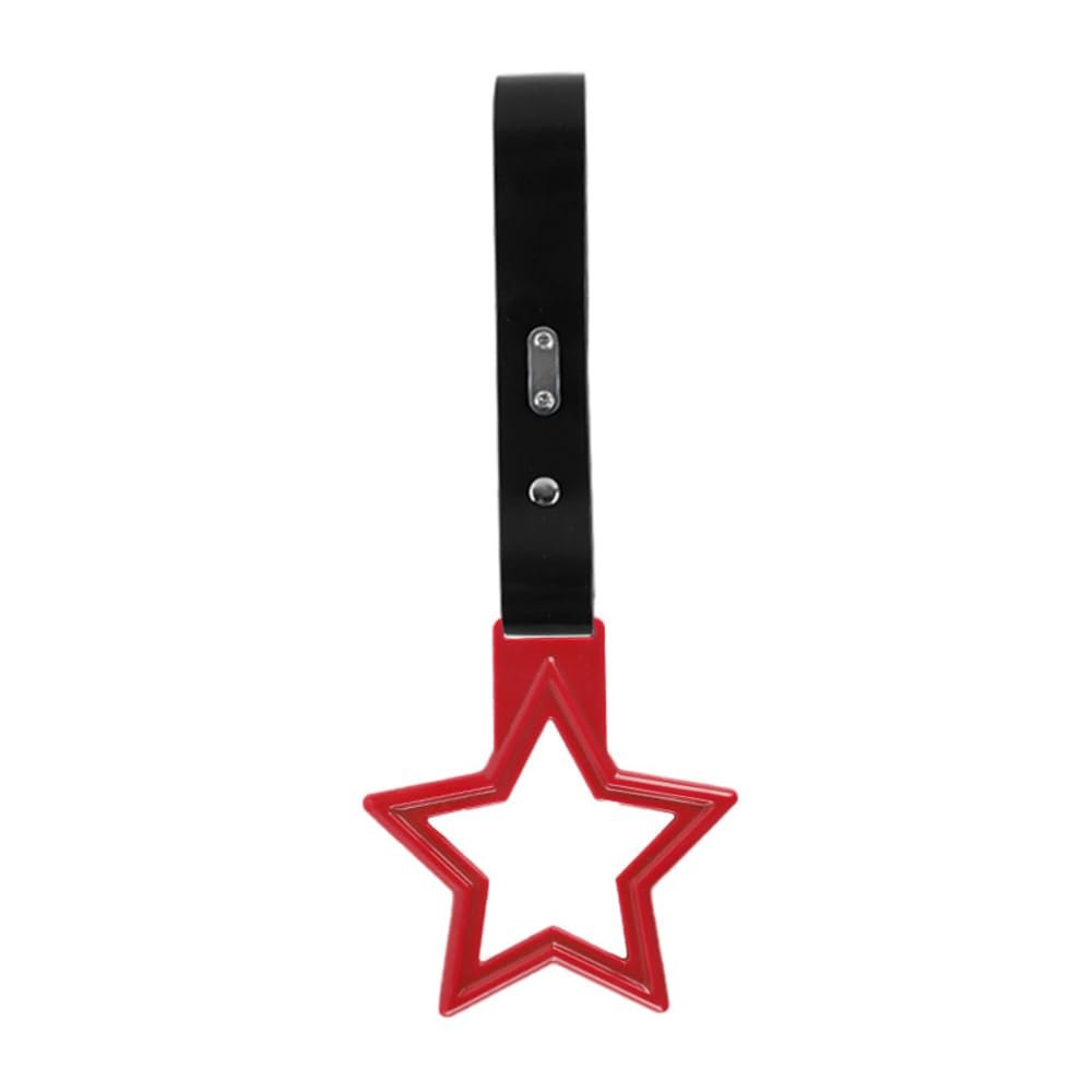 Q1-TECH, JDM Tsurikawa Ring Japanese Subway Train Bus Car Handle Cute Star Shaped Handle Hand Strap Rear Front Bumper Warning Rings Drift Charm Drift Bosozoku Car Accessory (Red/Black)