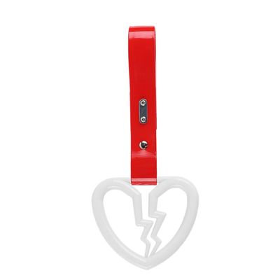 Q1-TECH, JDM Tsurikawa Ring Japanese Subway Train Bus Car Handle Broken Heart Handle Hand Strap Rear Front Bumper Warning Rings Drift Charm Drift Car Accessory (White/Red)