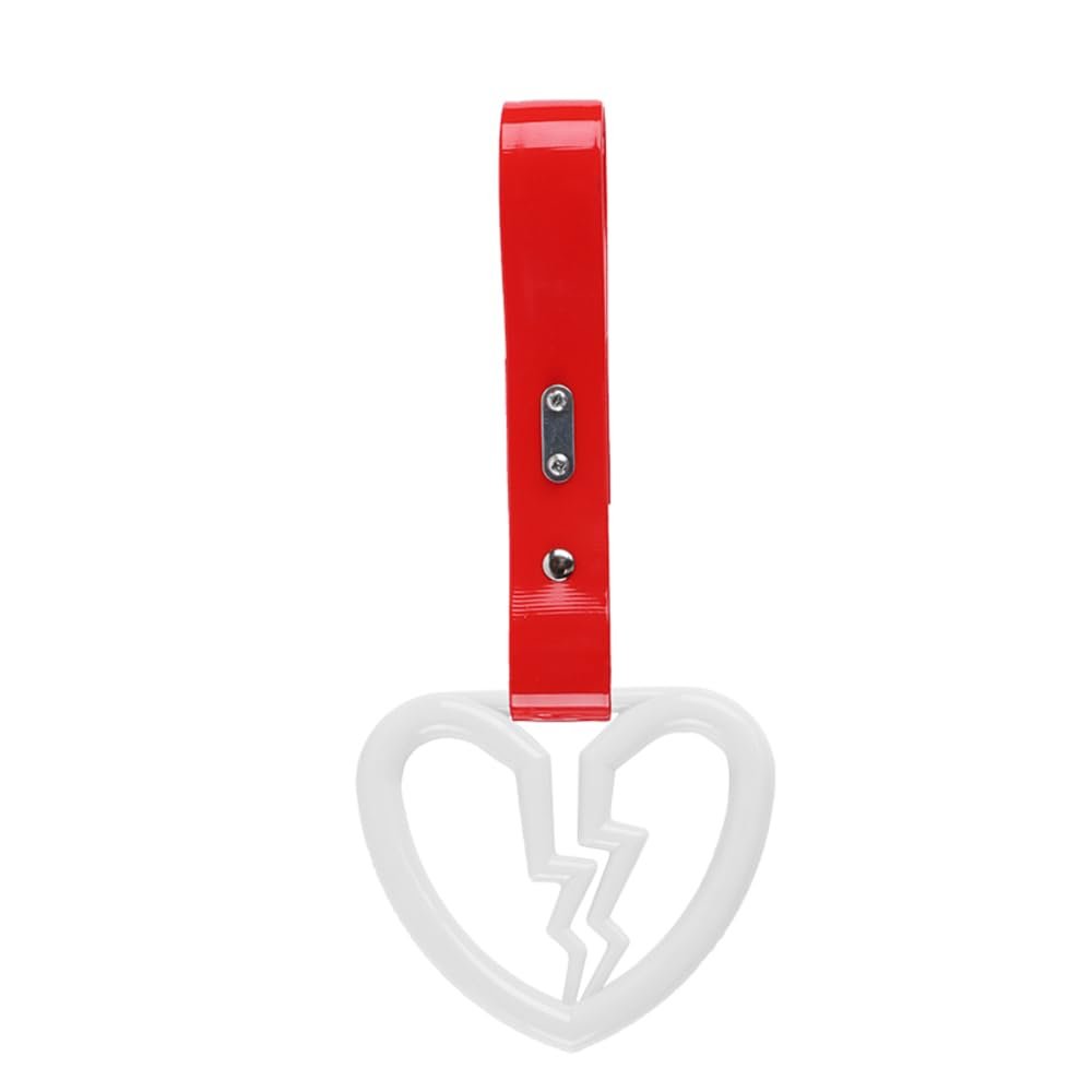 Q1-TECH, JDM Tsurikawa Ring Japanese Subway Train Bus Car Handle Broken Heart Handle Hand Strap Rear Front Bumper Warning Rings Drift Charm Drift Car Accessory (White/Red)