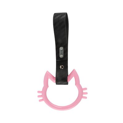 Q1-TECH, JDM Tsurikawa Ring Japanese Subway Train Bus Car Handle Kitty Cat Handle Hand Strap Rear Front Bumper Warning Rings Drift Charm Drift Car Accessory (Pink/Carbon Strap)