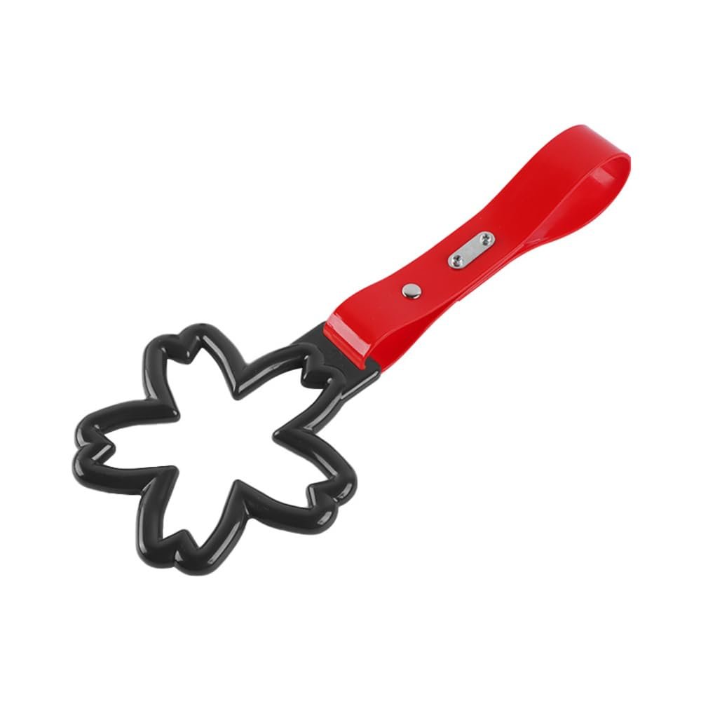 Q1-TECH, JDM Tsurikawa Ring Japanese Subway Train Bus Car Handle Sakura Flower Shaped Handle Hand Strap Rear Front Bumper Warning Rings Drift Charm Drift Car Accessory (Black/Red)