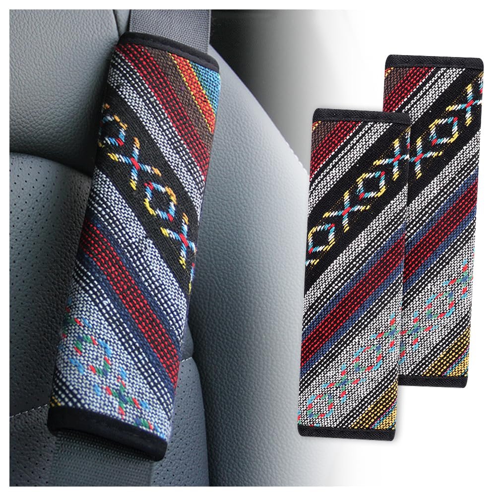 IHOTDER 2PCS Seat Belt Cover Pad,Boho Seatbelt Cushion for Car Decorations & Shoulder Protection,All Season Universal Car Accessories Interior Seatbelt Covers for Kids Adults (Seatbelt Cover-A)