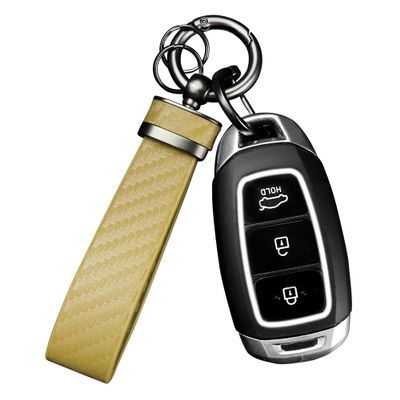 Leather Car Keychain,Carbon Fiber Key Fob with Anti-Lost D-Ring & Key Ring