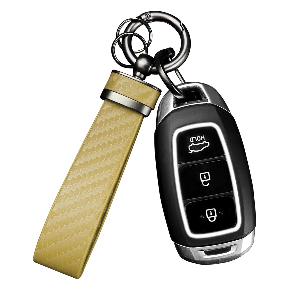 Leather Car Keychain,Carbon Fiber Key Fob with Anti-Lost D-Ring & Key Ring