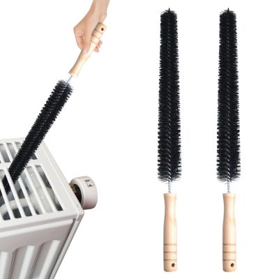 2Pcs Radiator Brush, Dryer Cleaner Vent Brush, 40cm Long Flexible Refrigerator Coil Cleaning Brush, with Wooden Handle, Slim Radiator Duster Brush, Vent Cleaner Brushes(Black)